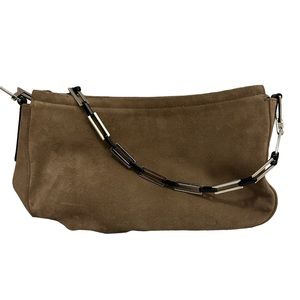 Vintage Nina Ricci Chain bag suede camel and silver with black chain!!